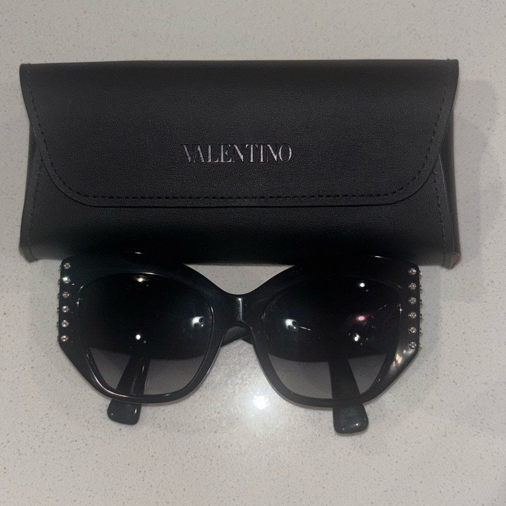 Valentino Black Sunglasses With Swarovski Crystal Accent